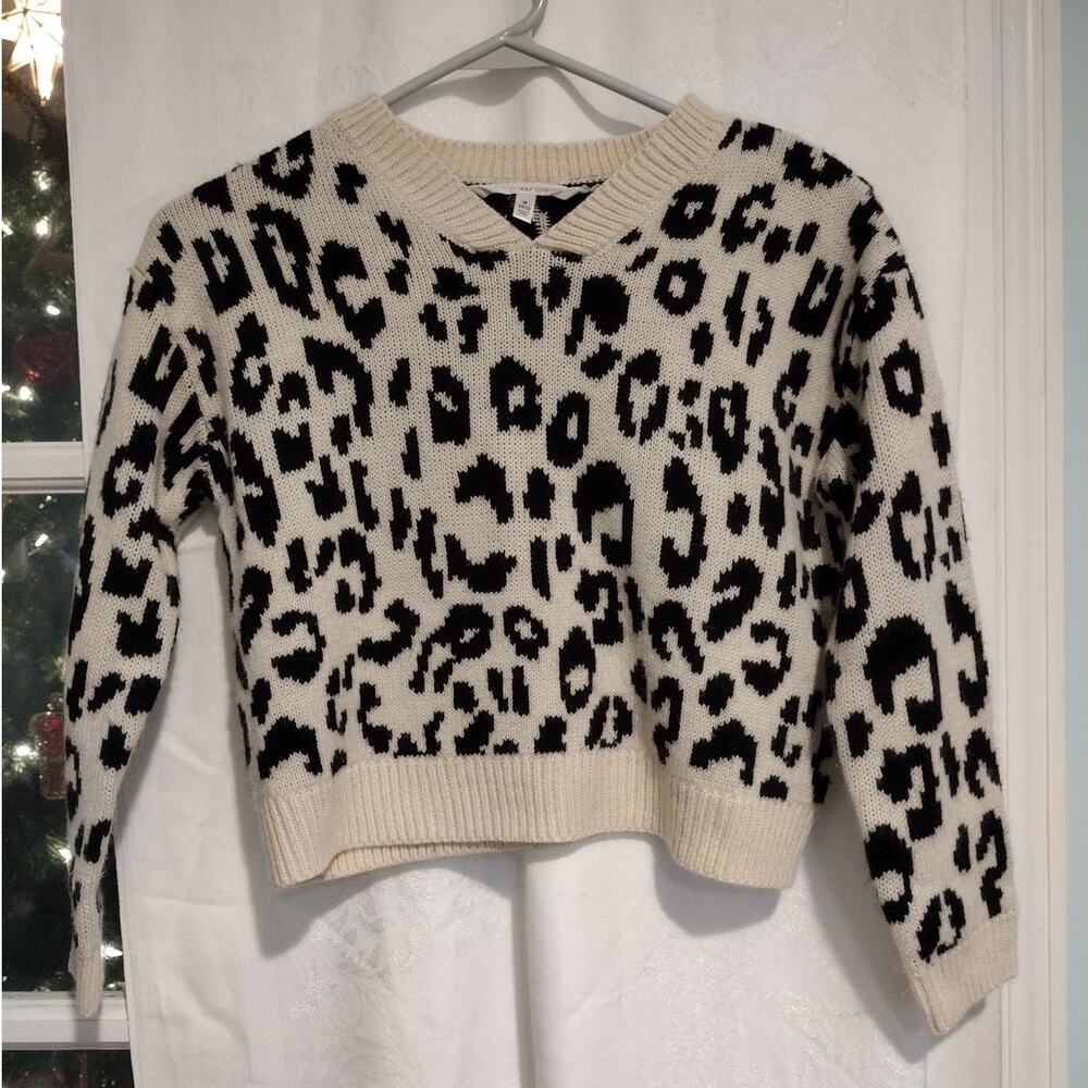 Self Esteem Medium Leopard Print Cropped Sweater Black Cream Y2K Animal Chic